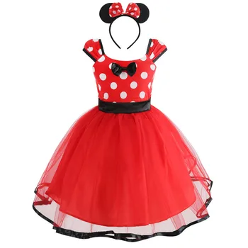 Летнее платье для маленьких девочек 1-6 лет, детский костюм Минни в горошек с бантом, детский карнавал, Хэллоуин, День рождения, праздничная одежда принцессы.