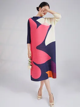Модное летнее женское свободное платье большого размера контрастного цвета на шнуровке, Элегантное универсальное плиссированное платье