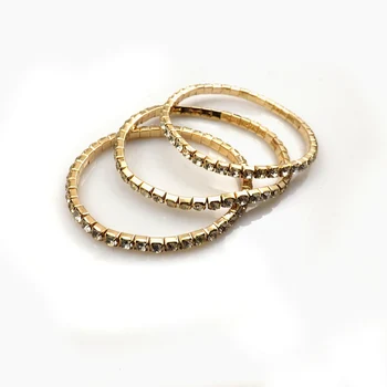 Модные однорядные Эластичные браслеты золотого цвета с покрытием из хрусталя, Наращиваемый браслет 50 шт./лот