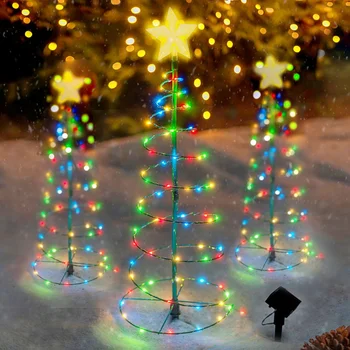 Наружное водонепроницаемое украшение Рождественской елки на солнечных батареях, гирлянды на солнечных батареях, Новогоднее украшение 2023 года, украшение сада