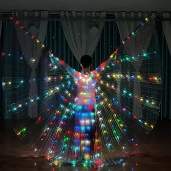 Новые светодиодные крылья для танца живота Реквизит для танцевального представления Красочные Светящиеся крылья с телескопическими палочками Аксессуары для танца живота Крылья