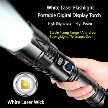 Портативные белые лазерные фонарики, мощный фонарик с телескопическим зумом, Водонепроницаемый Аварийный фонарь для кемпинга, 5 режимов освещения, Фонарик