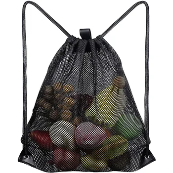 Портативный карман на шнурке для фруктов и овощей из супермаркета Пляжная ткань Сетчатая сумка для хранения Грязной ткани Рюкзак на веревке