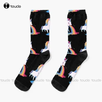 Радужные носки с единорогом, вызывающие рвоту, Забавные Носки для женщин, Персонализированные Пользовательские Носки Унисекс для взрослых, подростков и молодежи, подарок с цифровой печатью 360 °