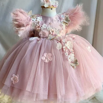 Свадебное платье в стиле Лолиты для девочек с цветочным узором, детское платье принцессы с жемчужной аппликацией, Рождественское Карнавальное вечернее платье высокого класса
